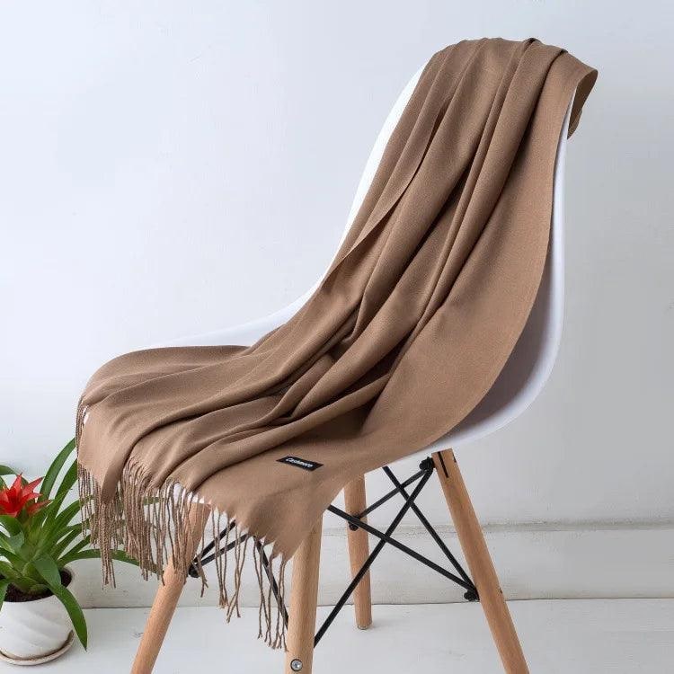 Women's Cashmere Scarf Wrap with Fine Knit Texture and Twisted Fringe - Image 12