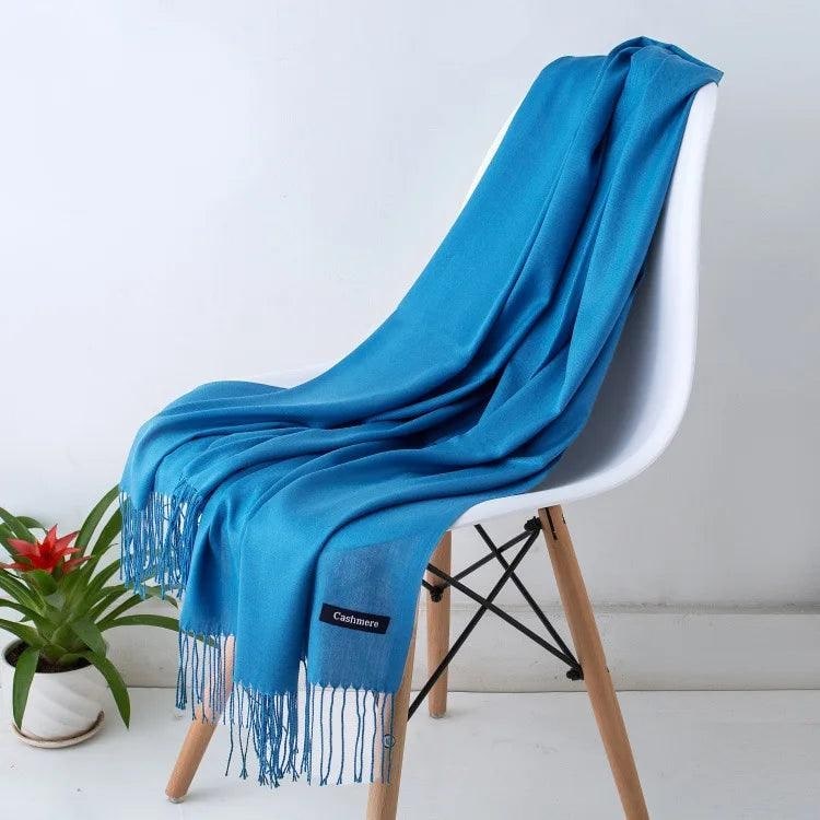 Women's Cashmere Scarf Wrap with Fine Knit Texture and Twisted Fringe - Image 14
