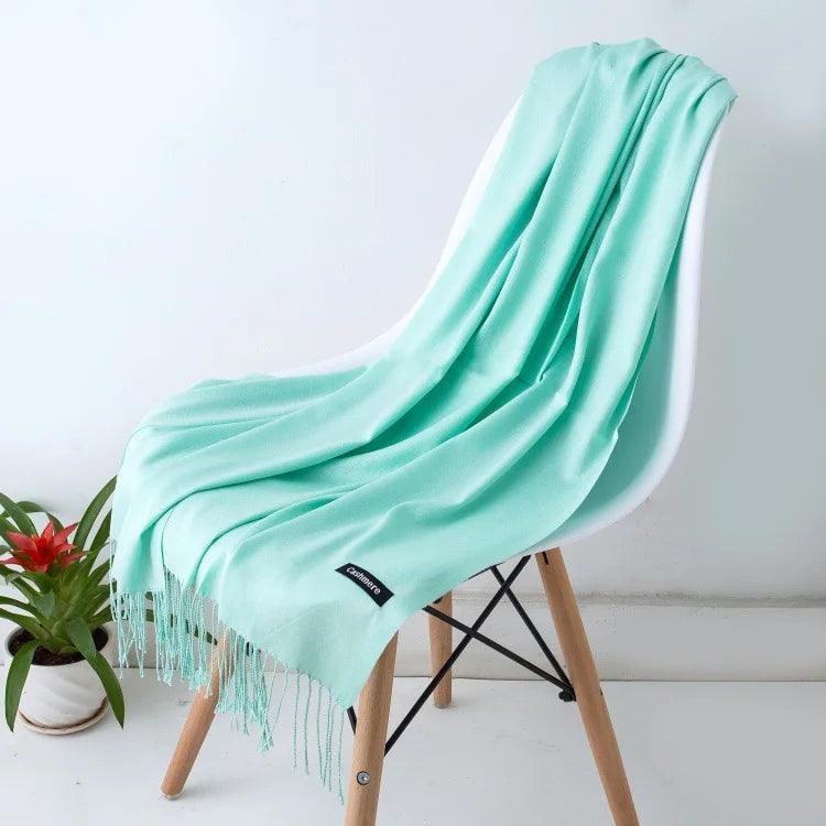 Women's Cashmere Scarf Wrap with Fine Knit Texture and Twisted Fringe - Image 15