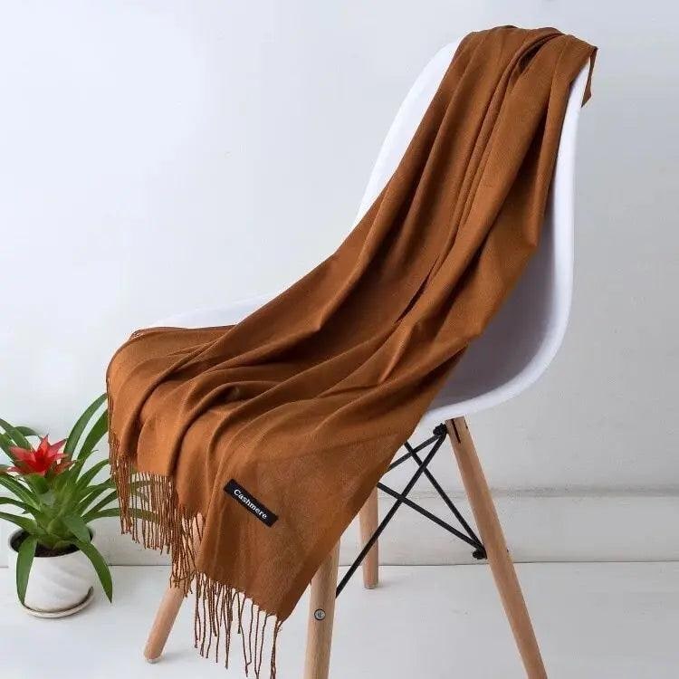 Women's Cashmere Scarf Wrap with Fine Knit Texture and Twisted Fringe - Image 2