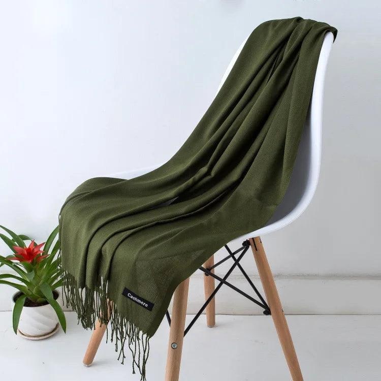 Women's Cashmere Scarf Wrap with Fine Knit Texture and Twisted Fringe - Image 29