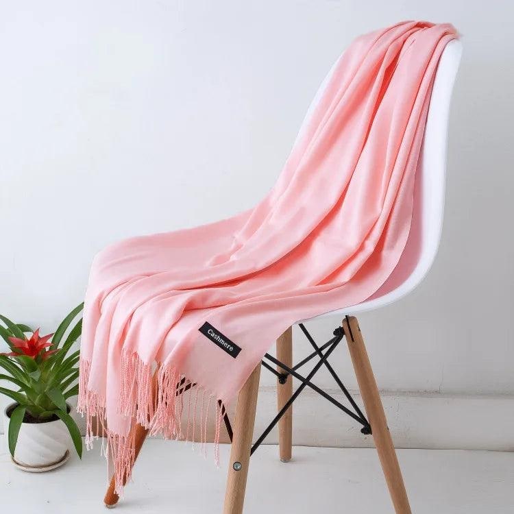 Women's Cashmere Scarf Wrap with Fine Knit Texture and Twisted Fringe - Image 35