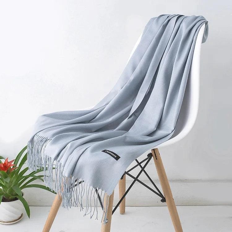 Women's Cashmere Scarf Wrap with Fine Knit Texture and Twisted Fringe - Image 37