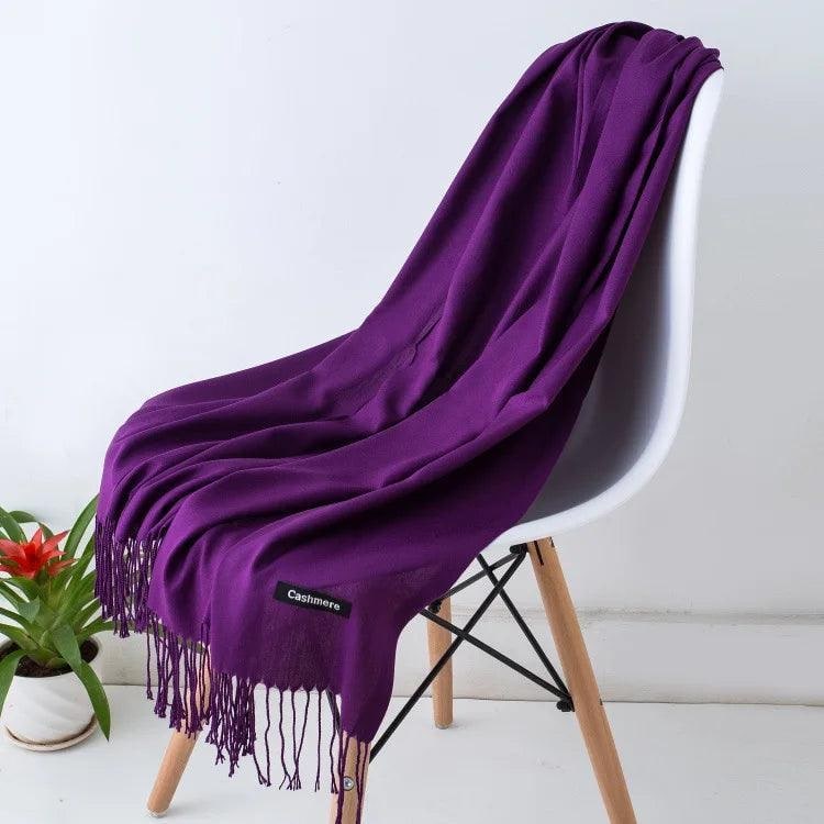 Women's Cashmere Scarf Wrap with Fine Knit Texture and Twisted Fringe - Image 38