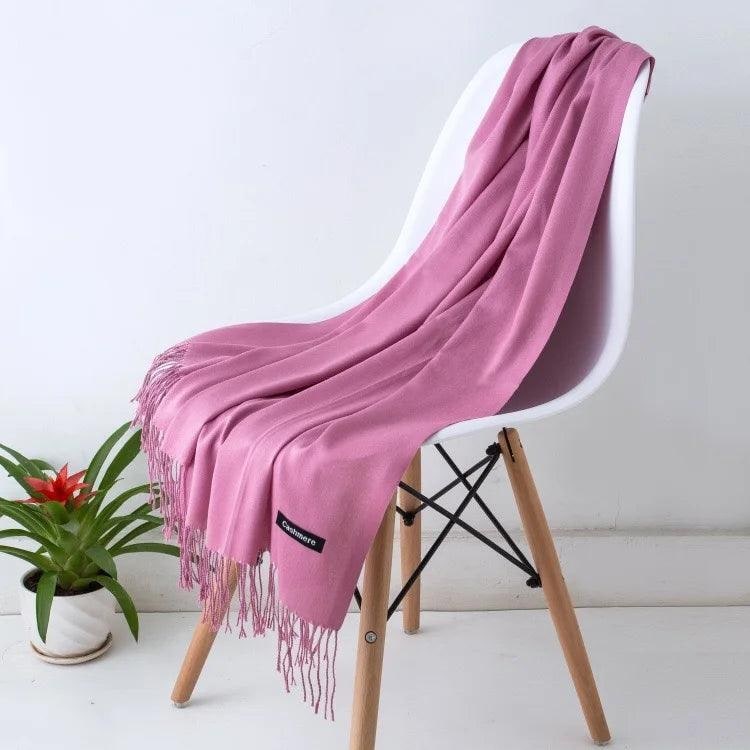 Women's Cashmere Scarf Wrap with Fine Knit Texture and Twisted Fringe - Image 5