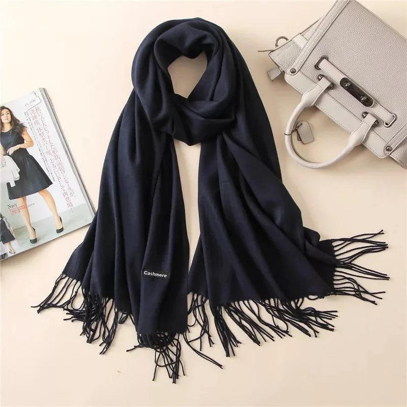 Women's Cashmere Scarf Wrap with Fine Knit Texture and Twisted Fringe - Image 6