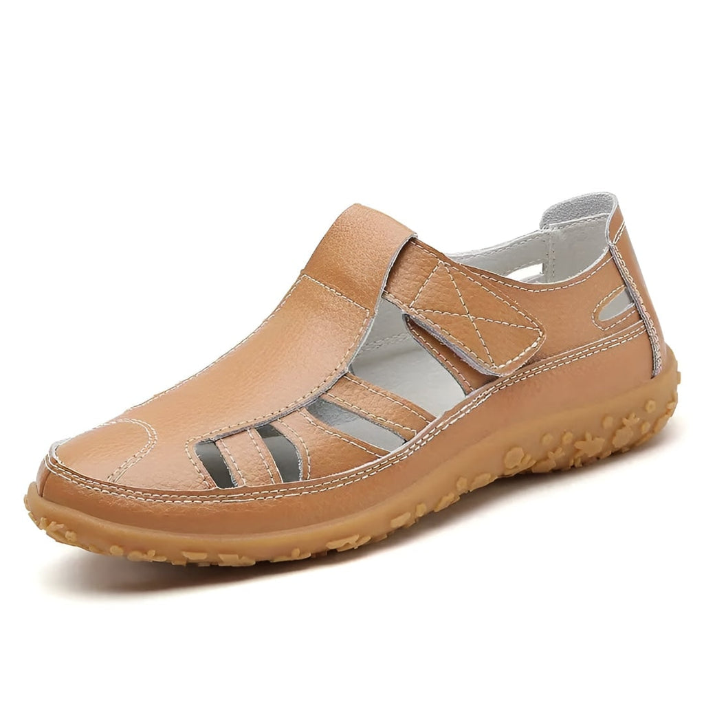 Women's Closed Toe Sandals Comfortable Cutout Walking Leather Flat Heel Strap Summer - Image 10
