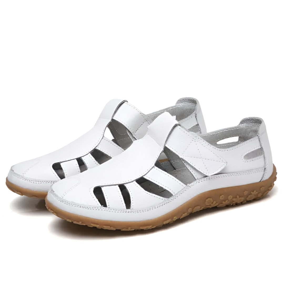 Women's Closed Toe Sandals Comfortable Cutout Walking Leather Flat Heel Strap Summer - Image 3