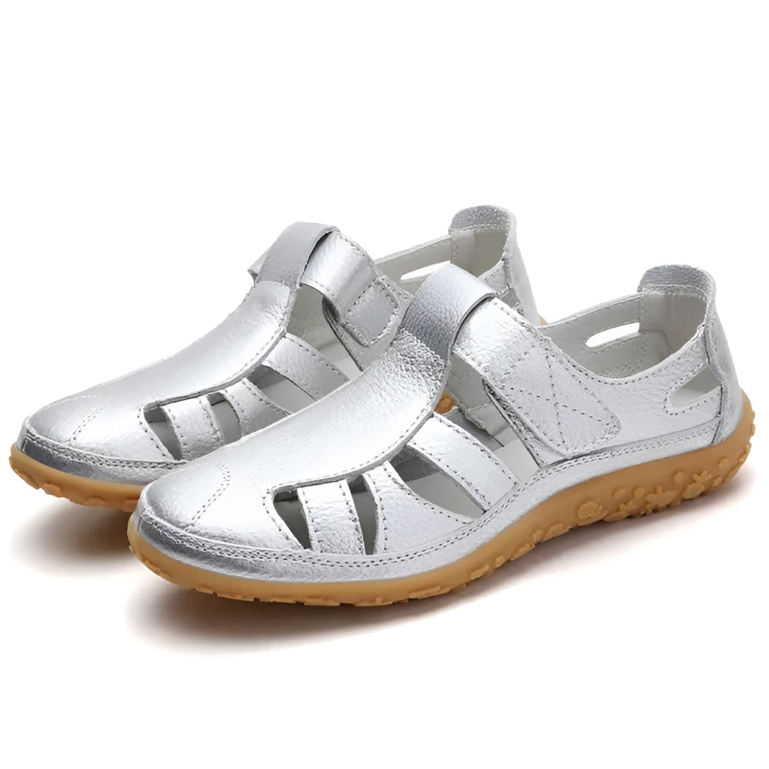 Women's Closed Toe Sandals Comfortable Cutout Walking Leather Flat Heel Strap Summer - Image 4
