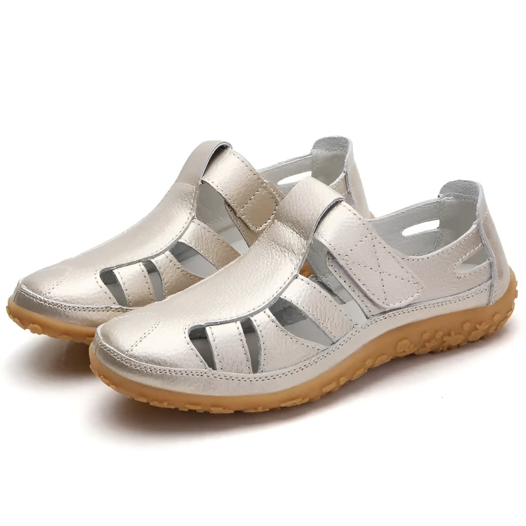 Women's Closed Toe Sandals Comfortable Cutout Walking Leather Flat Heel Strap Summer - Image 5