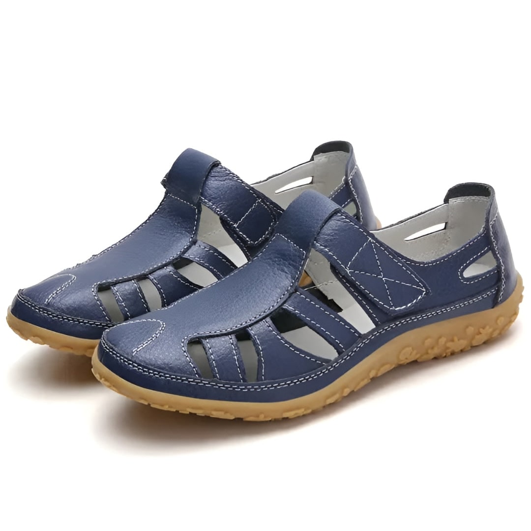 Women's Closed Toe Sandals Comfortable Cutout Walking Leather Flat Heel Strap Summer - Image 6
