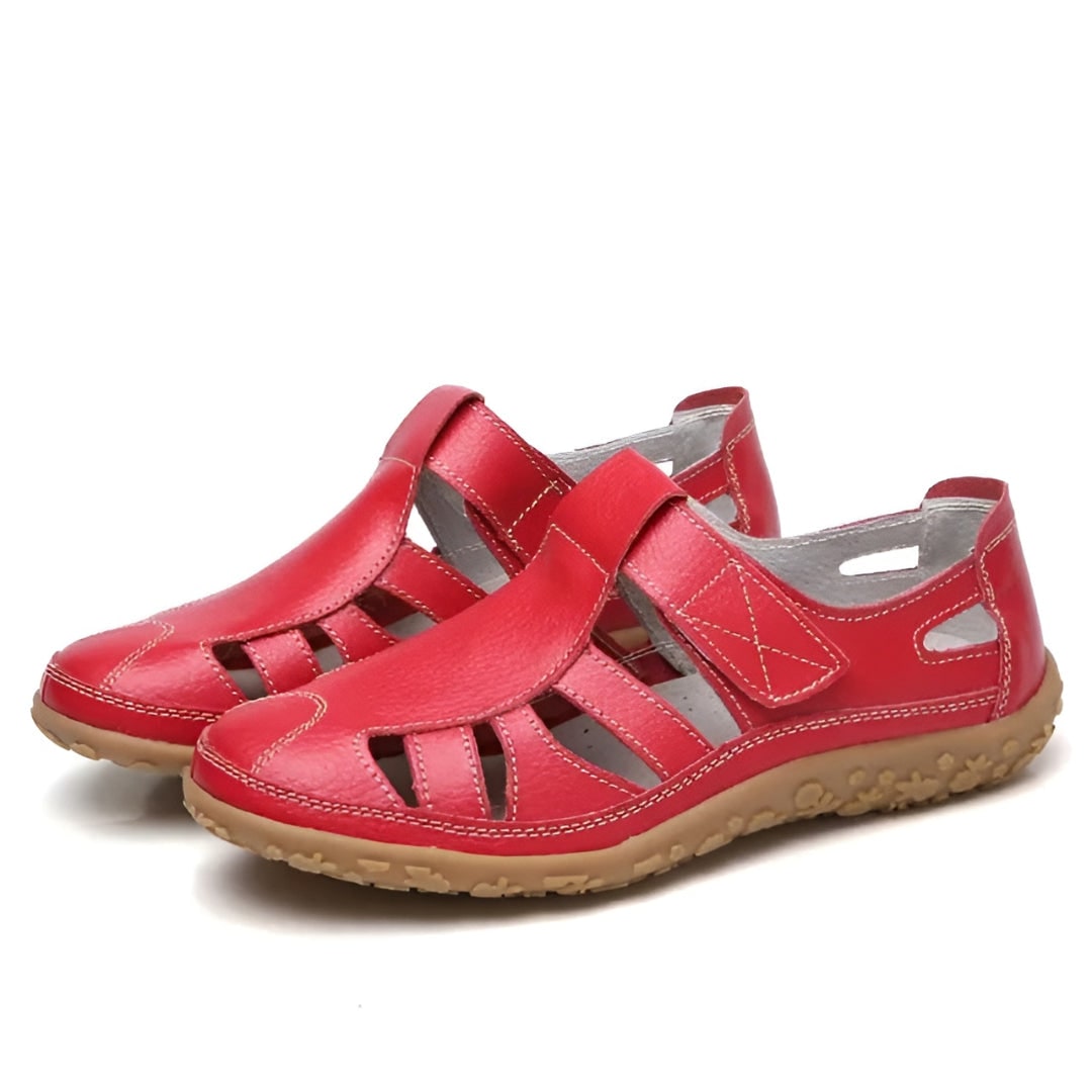 Women's Closed Toe Sandals Comfortable Cutout Walking Leather Flat Heel Strap Summer - Image 7