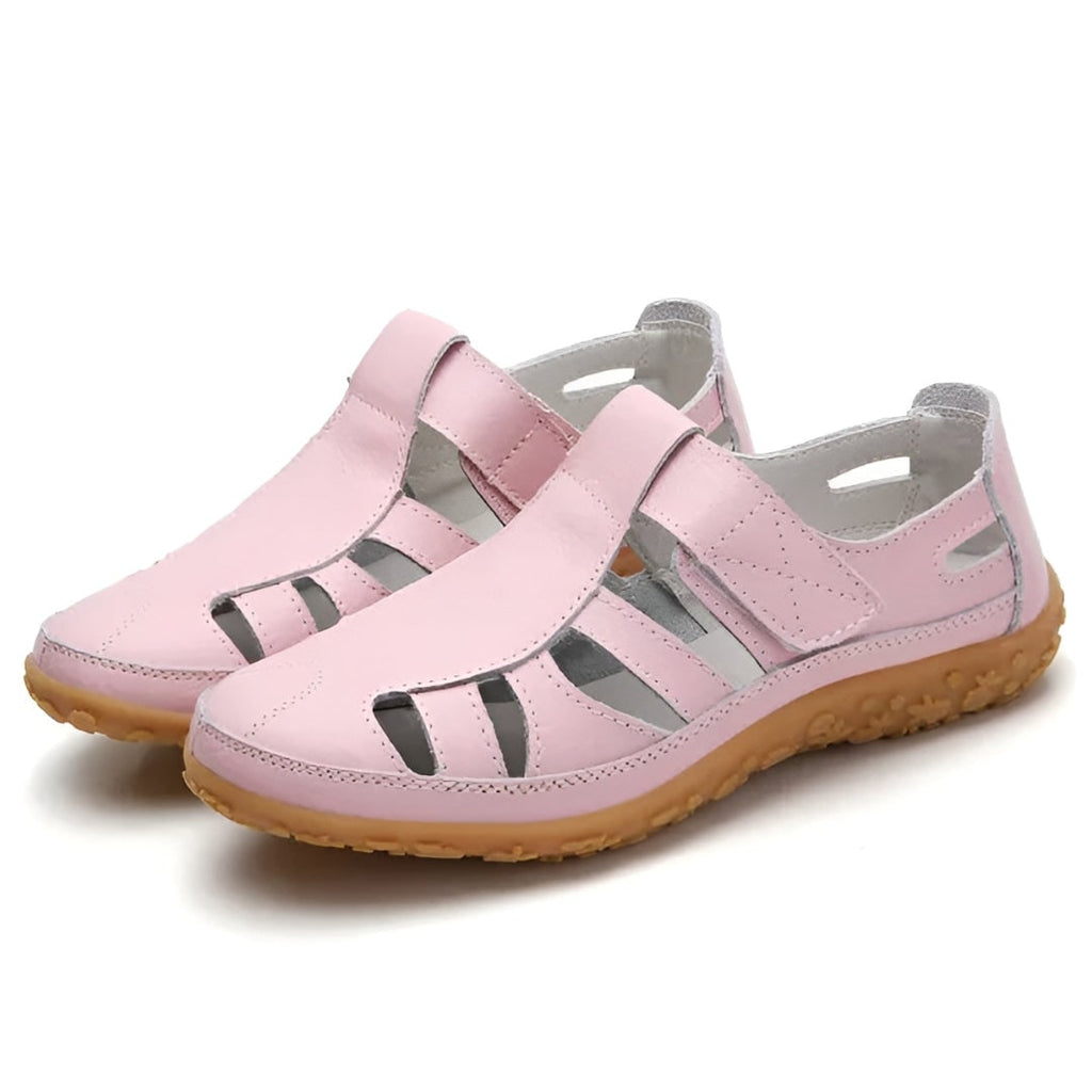 Women's Closed Toe Sandals Comfortable Cutout Walking Leather Flat Heel Strap Summer - Image 8