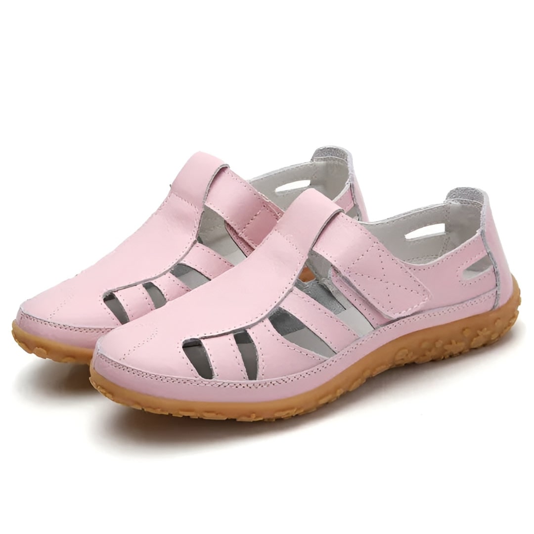 Women's Closed Toe Sandals Comfortable Cutout Walking Leather Flat Heel Strap Summer - Image 8
