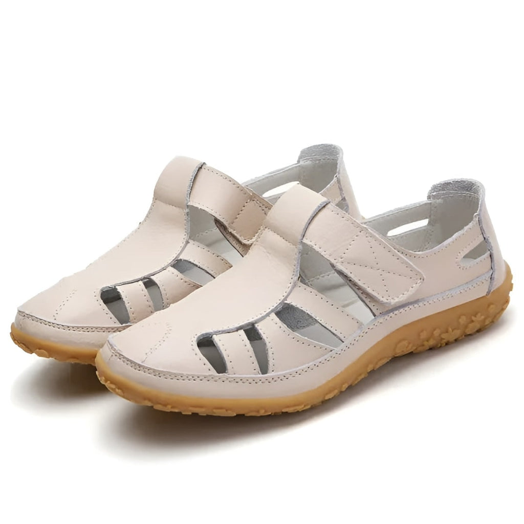 Women's Closed Toe Sandals Comfortable Cutout Walking Leather Flat Heel Strap Summer - Image 9