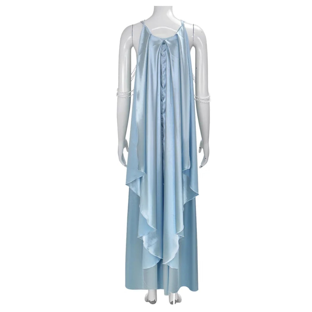 Women's Halloween Cosplay Princess Costume Dress with Satin Cape and Halter Neck for Fantasy Events - Image 2