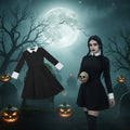 Women's Halloween Costume gothic schoolgirl with White Collar and Long Sleeves Party Outfit - Image 1
