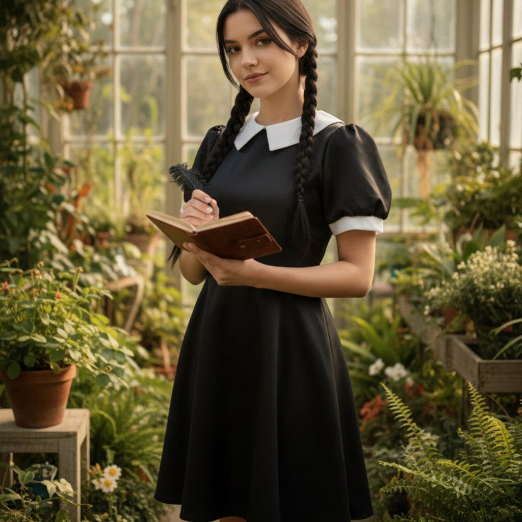 Women's Halloween Costume gothic schoolgirl with White Collar and Long Sleeves Party Outfit - Image 2