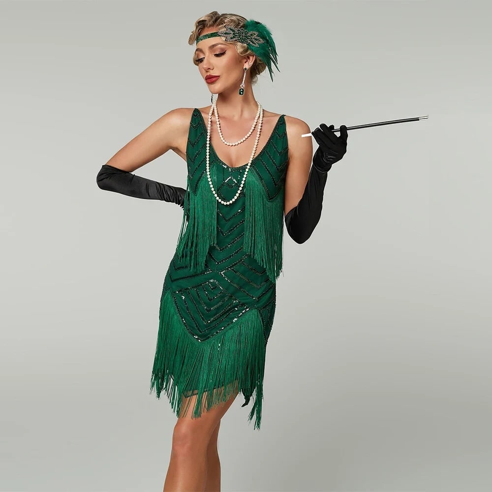 Women's Halloween Flapper Dress Roaring 20s Outfit with Sequin and Fringe for 1920s Party Costume - Image 1