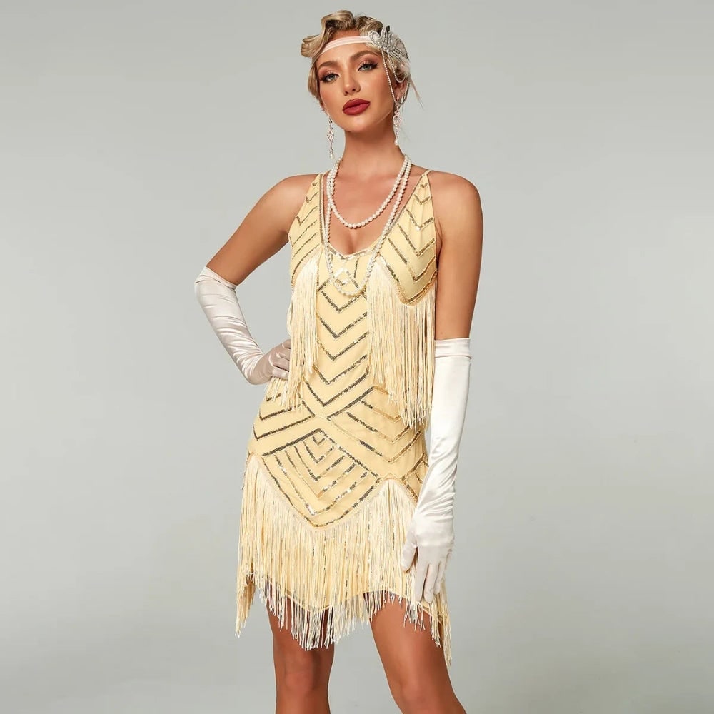 Women's Halloween Flapper Dress Roaring 20s Outfit with Sequin and Fringe for 1920s Party Costume - Image 4