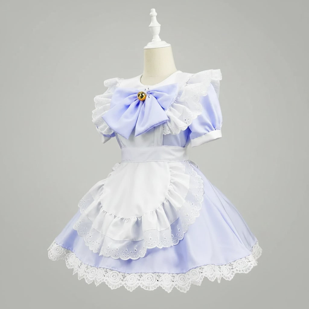 Women's Halloween French Maid Costume Dress with Apron and Puff Sleeves for Plus Size Party - Image 1