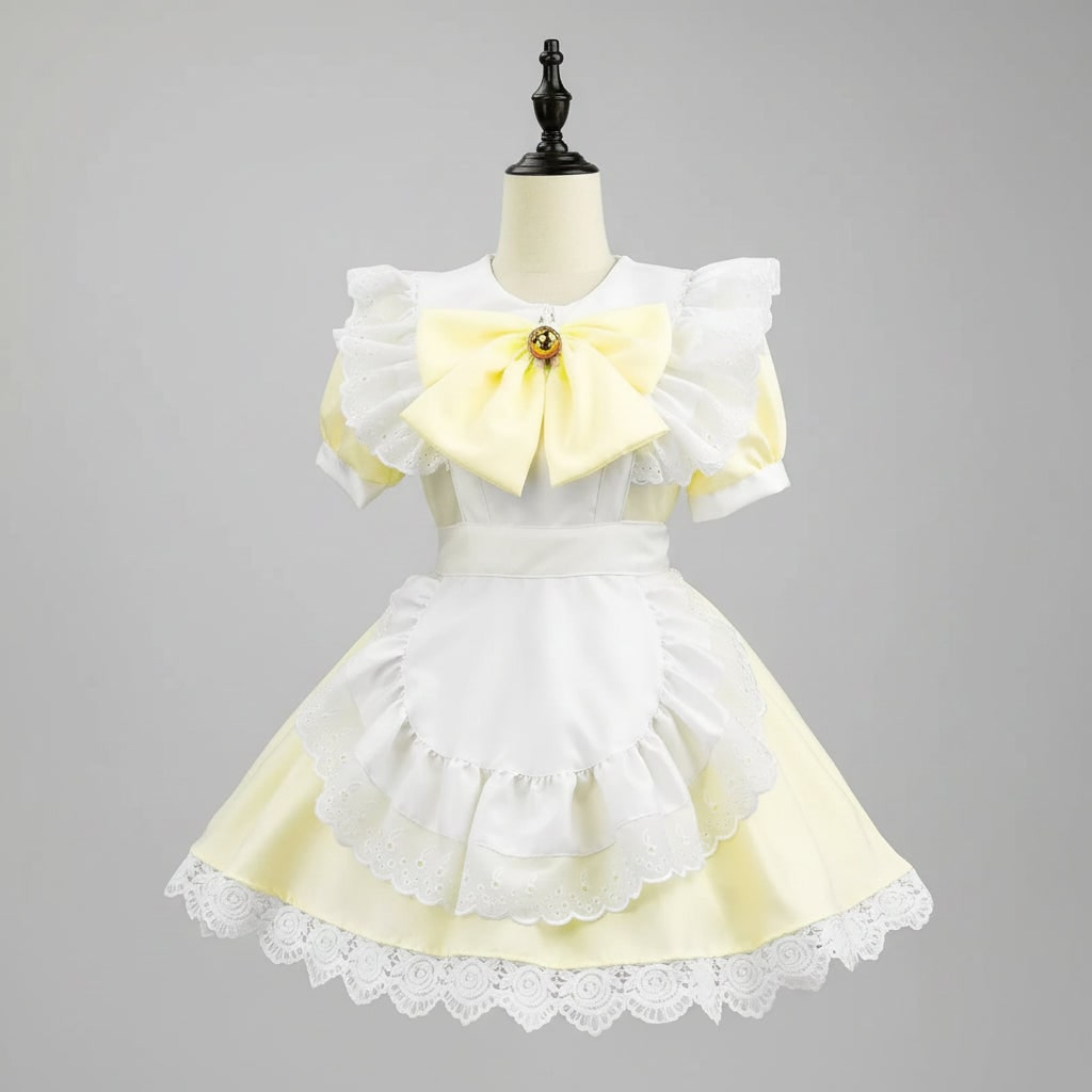 Women's Halloween French Maid Costume Dress with Apron and Puff Sleeves for Plus Size Party - Image 3