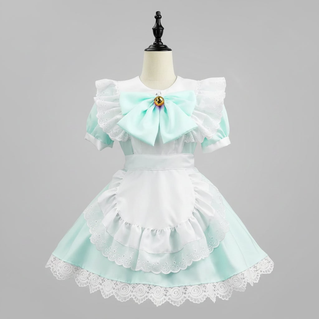 Women's Halloween French Maid Costume Dress with Apron and Puff Sleeves for Plus Size Party - Image 4