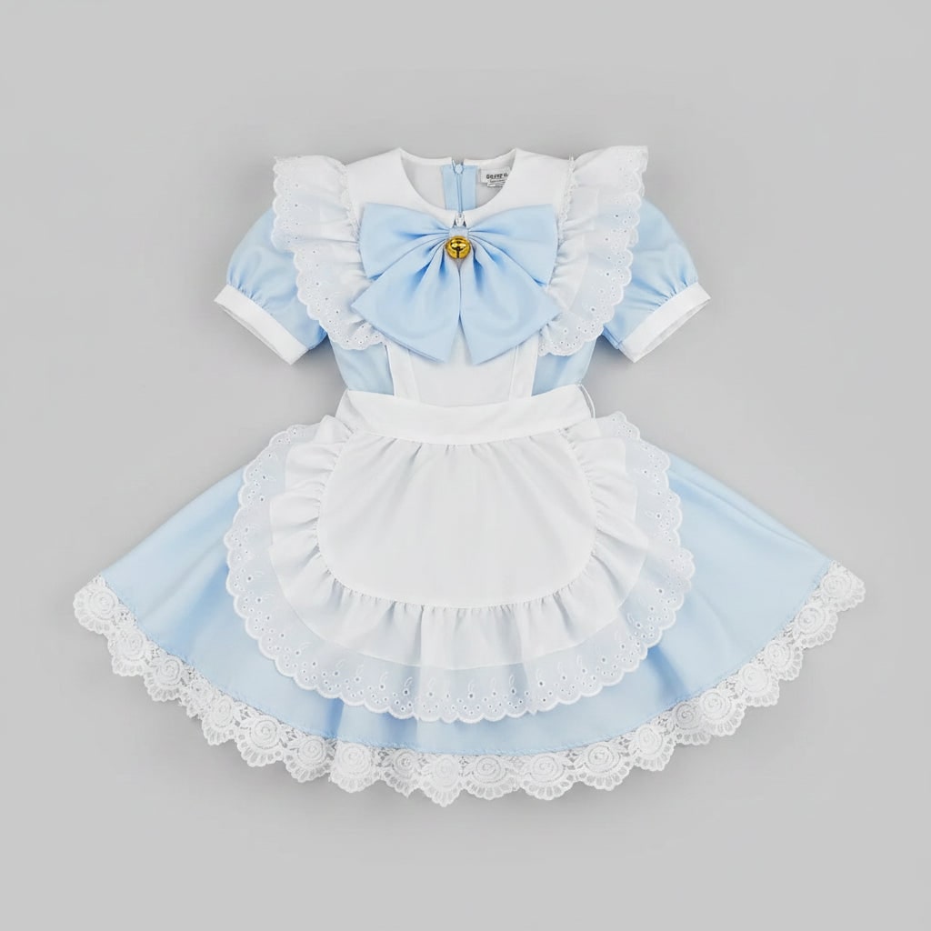 Women's Halloween French Maid Costume Dress with Apron and Puff Sleeves for Plus Size Party - Image 5
