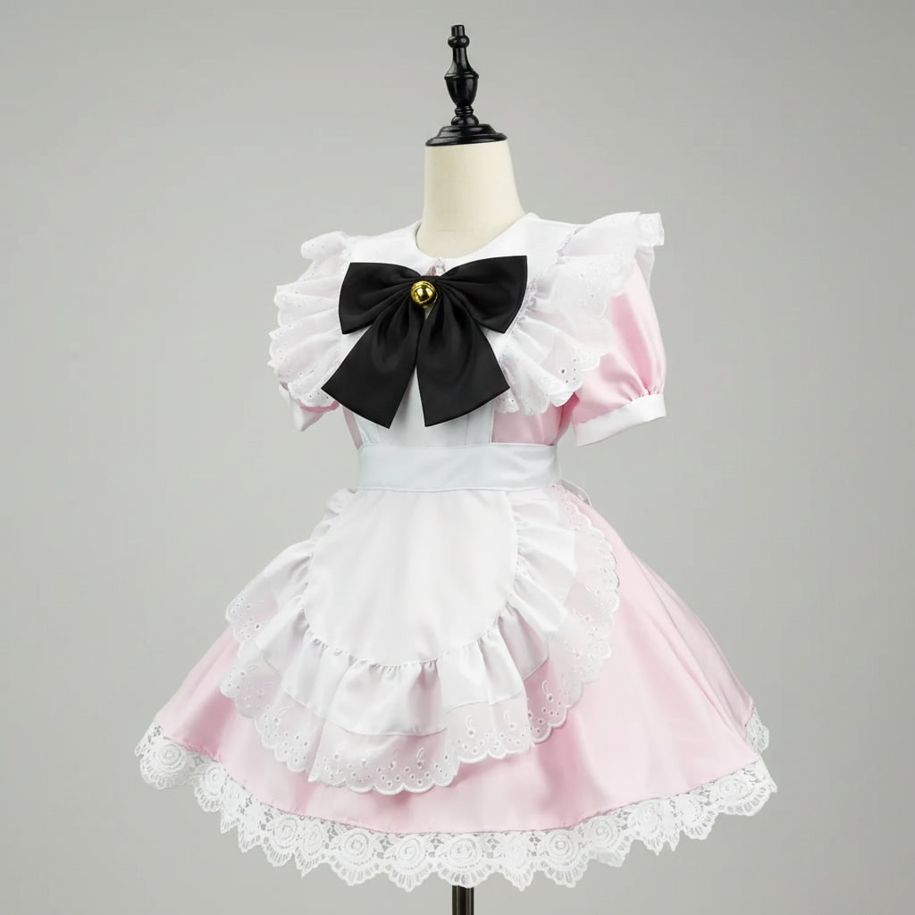Women's Halloween French Maid Costume Dress with Apron and Puff Sleeves for Plus Size Party - Image 6