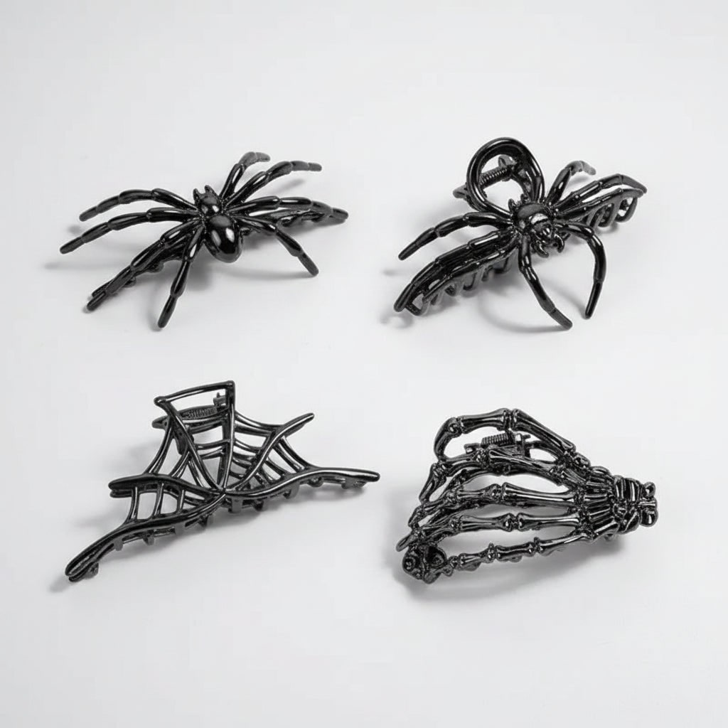 Women's Halloween Hair Claw Clips with Skeleton Hand Bat Wing and Spiderweb Metal Decorative Design - Image 4