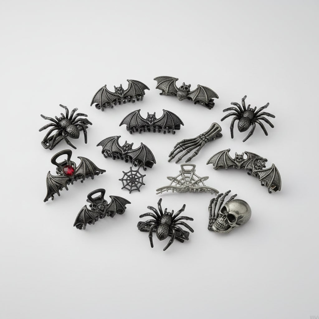 Women's Halloween Hair Claw Clips with Skeleton Hand Bat Wing and Spiderweb Metal Decorative Design - Image 5