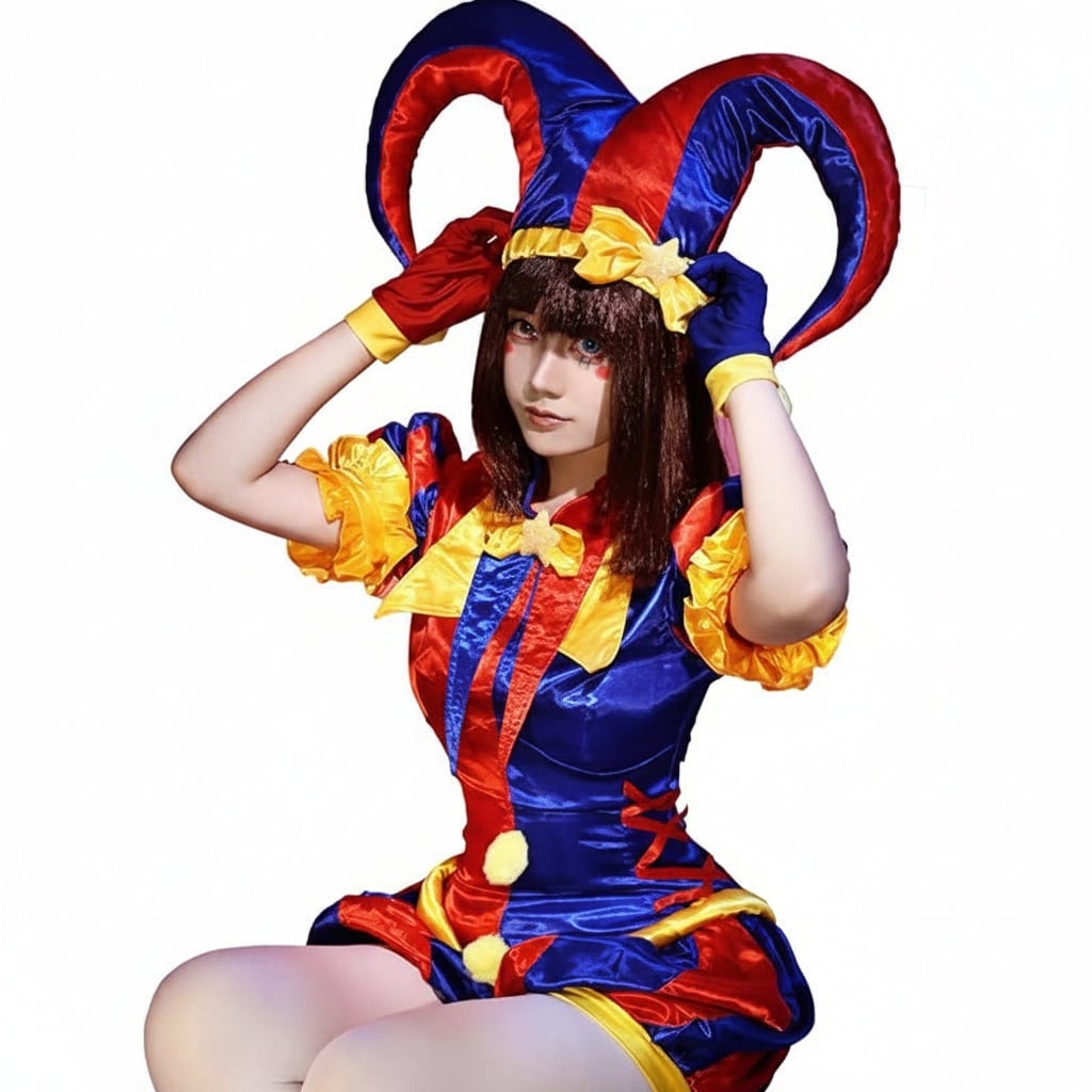 Women's Halloween Jester Costume Outfit with Hat and Gloves Medieval Renaissance Court Party - Image 3