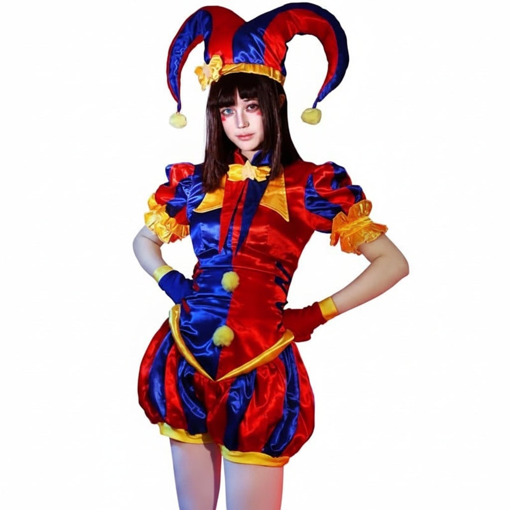 Women's Halloween Jester Costume Outfit with Hat and Gloves Medieval Renaissance Court Party - Image 4