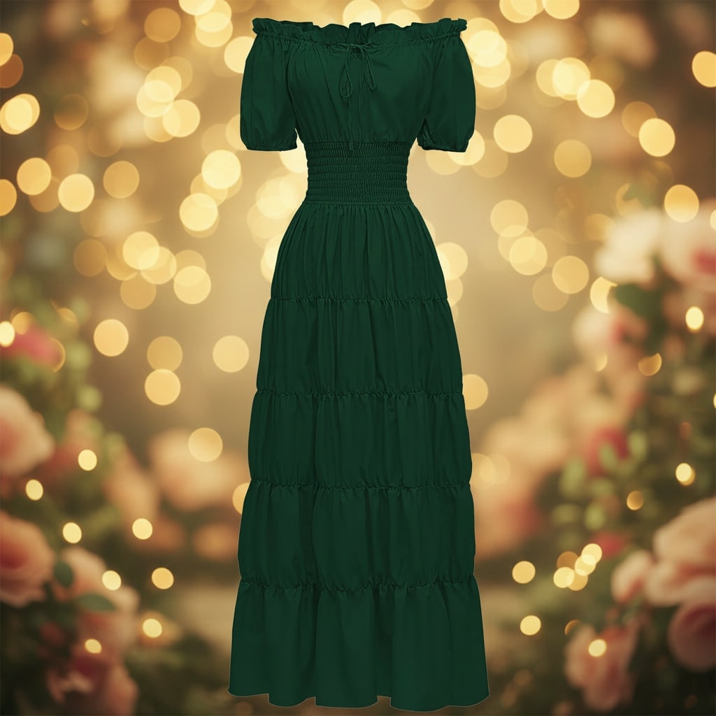 Women's Halloween Maxi Dress Off-Shoulder Boho Peasant with Smocked Waist Dresses - Image 1