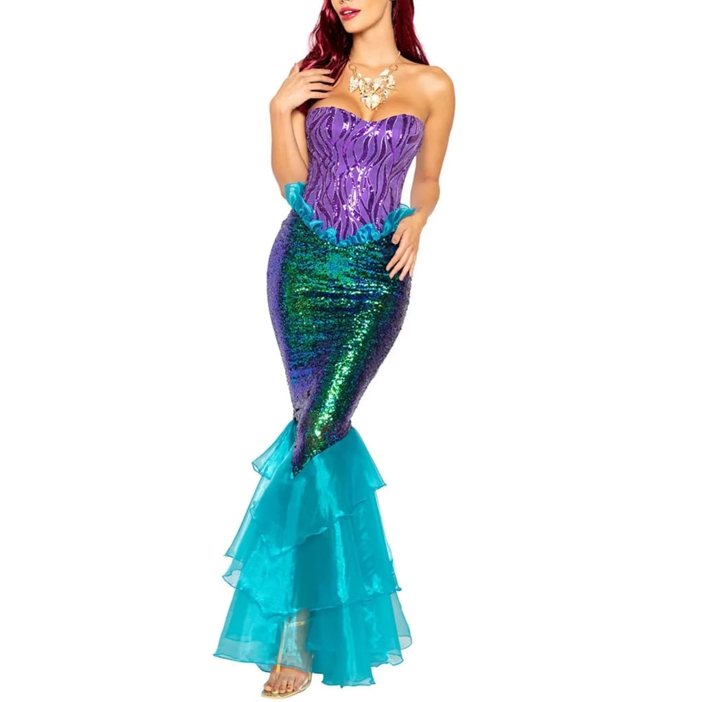 Women's Halloween Mermaid Costume Dress with Sequins Strapless Sweetheart Neckline and Lace-Up Corset Back - Image 2
