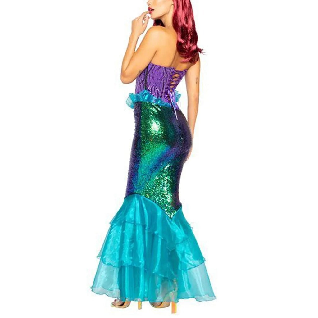 Women's Halloween Mermaid Costume Dress with Sequins Strapless Sweetheart Neckline and Lace-Up Corset Back - Image 3