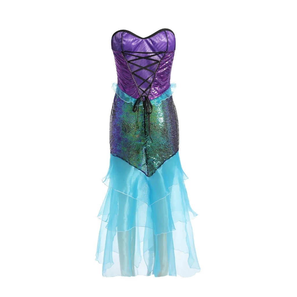 Women's Halloween Mermaid Costume Dress with Sequins Strapless Sweetheart Neckline and Lace-Up Corset Back - Image 4