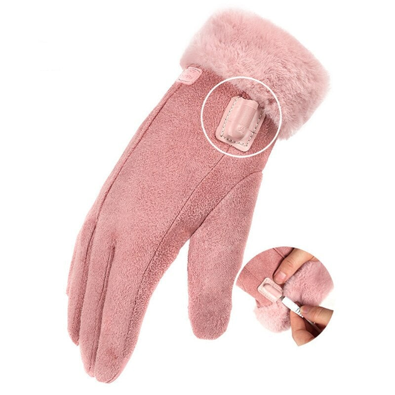 Women's Heated Gloves with Rechargeable Battery Faux Fur Cuffs and Fleece Lining - Image 3