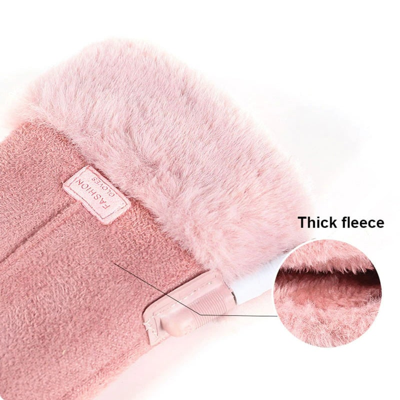 Women's Heated Gloves with Rechargeable Battery Faux Fur Cuffs and Fleece Lining - Image 4