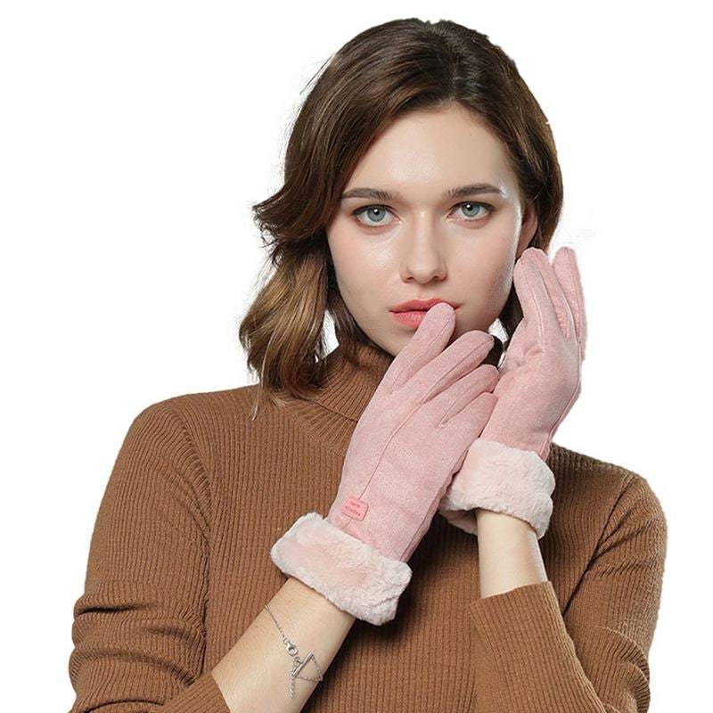 Women's Heated Gloves with Rechargeable Battery Faux Fur Cuffs and Fleece Lining - Image 6