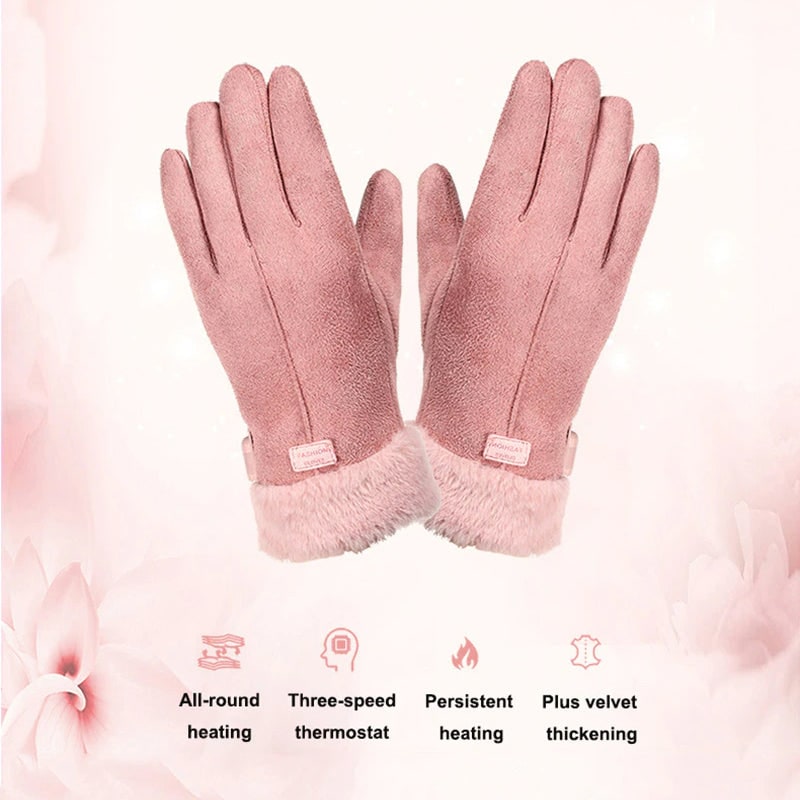 Women's Heated Gloves with Rechargeable Battery Faux Fur Cuffs and Fleece Lining - Image 8