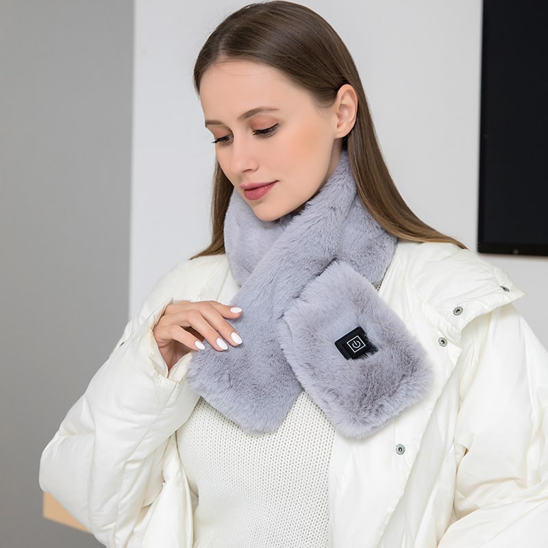 Women's Heated Scarf and Neck Wrap with Faux Fur USB Electric Warming Pad Three-Gear Temperature Control - Image 3