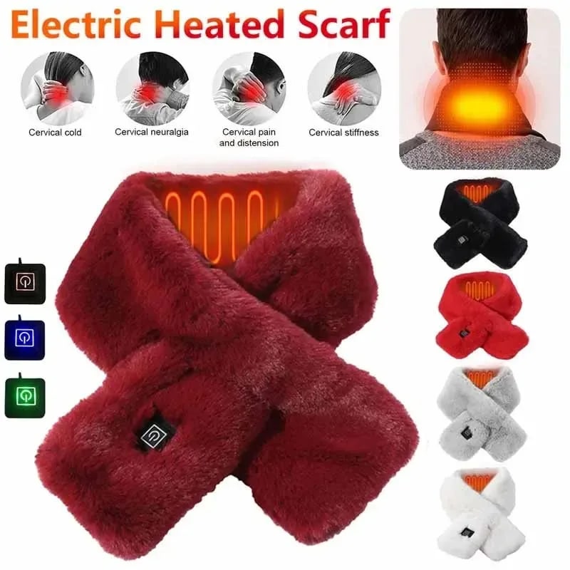 Women's Heated Scarf and Neck Wrap with Faux Fur USB Electric Warming Pad Three-Gear Temperature Control - Image 4