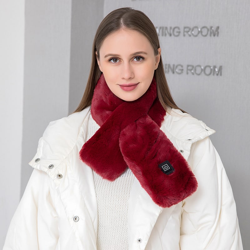 Women's Heated Scarf and Neck Wrap with Faux Fur USB Electric Warming Pad Three-Gear Temperature Control - Image 6