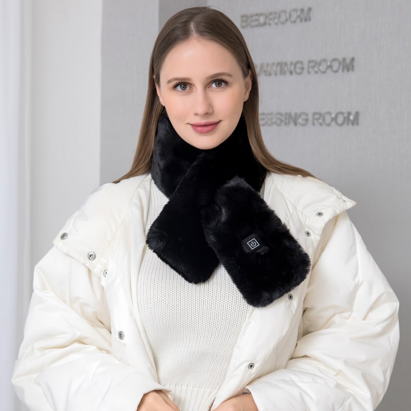 Women's Heated Scarf and Neck Wrap with Faux Fur USB Electric Warming Pad Three-Gear Temperature Control - Image 8