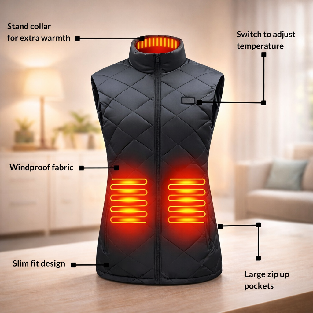 Women's Heated Vest with Electric Quilted Design and Stand Collar for Lightweight - Image 9