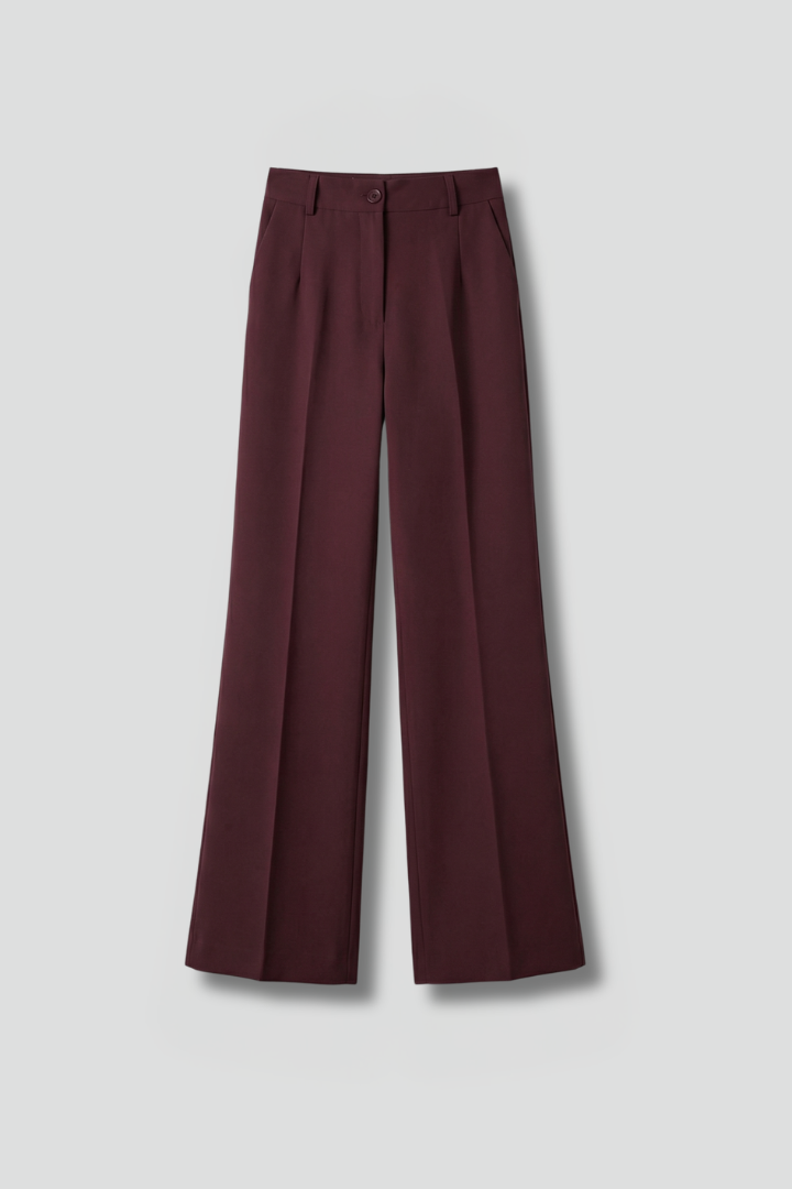 Women's High-Waisted Wide Leg Pants with Tailored Fit and Button Closure - Image 1
