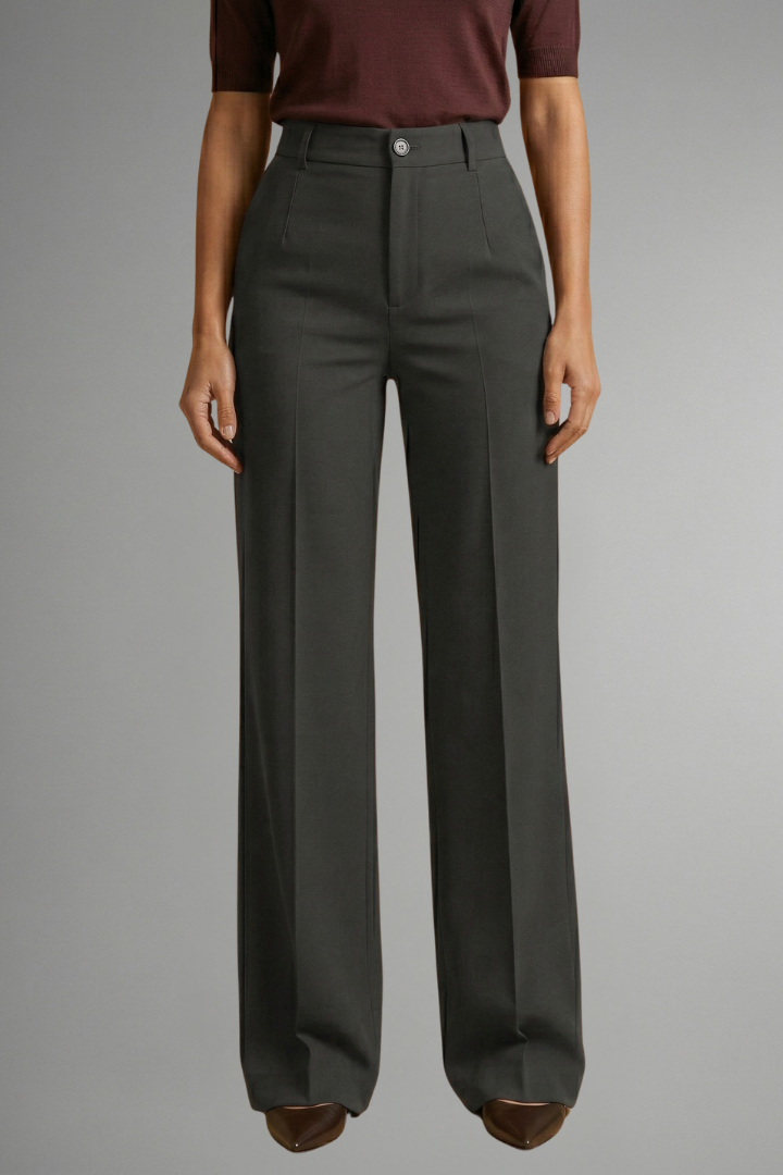 Women's High-Waisted Wide Leg Pants with Tailored Fit and Button Closure - Image 10