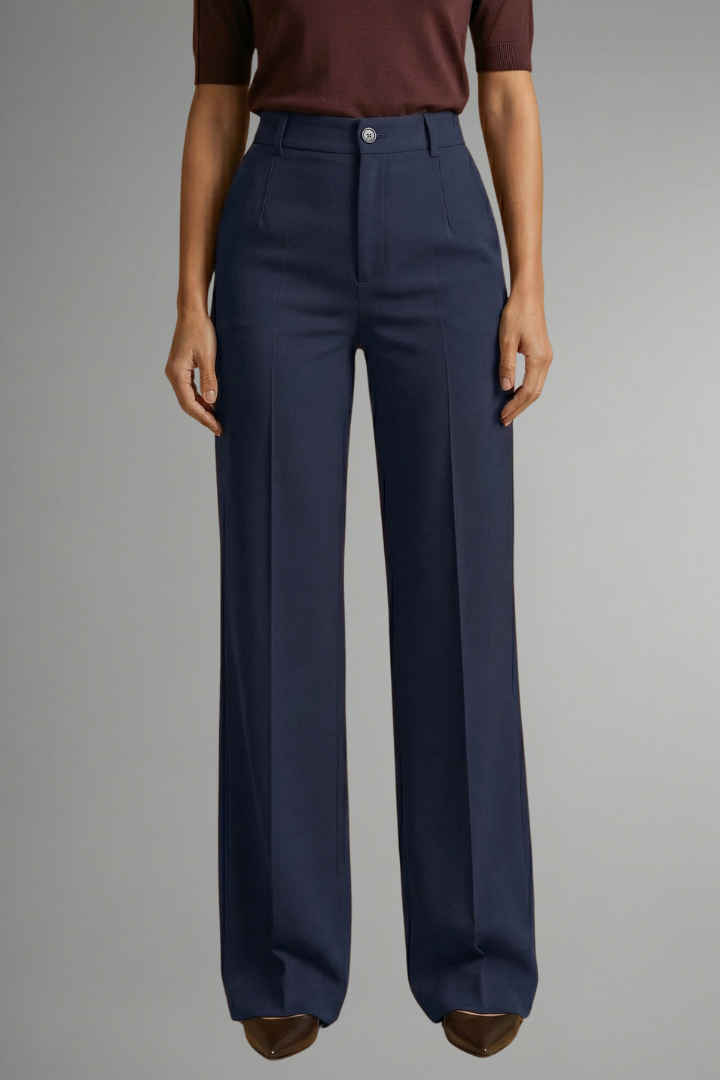 Women's High-Waisted Wide Leg Pants with Tailored Fit and Button Closure - Image 11