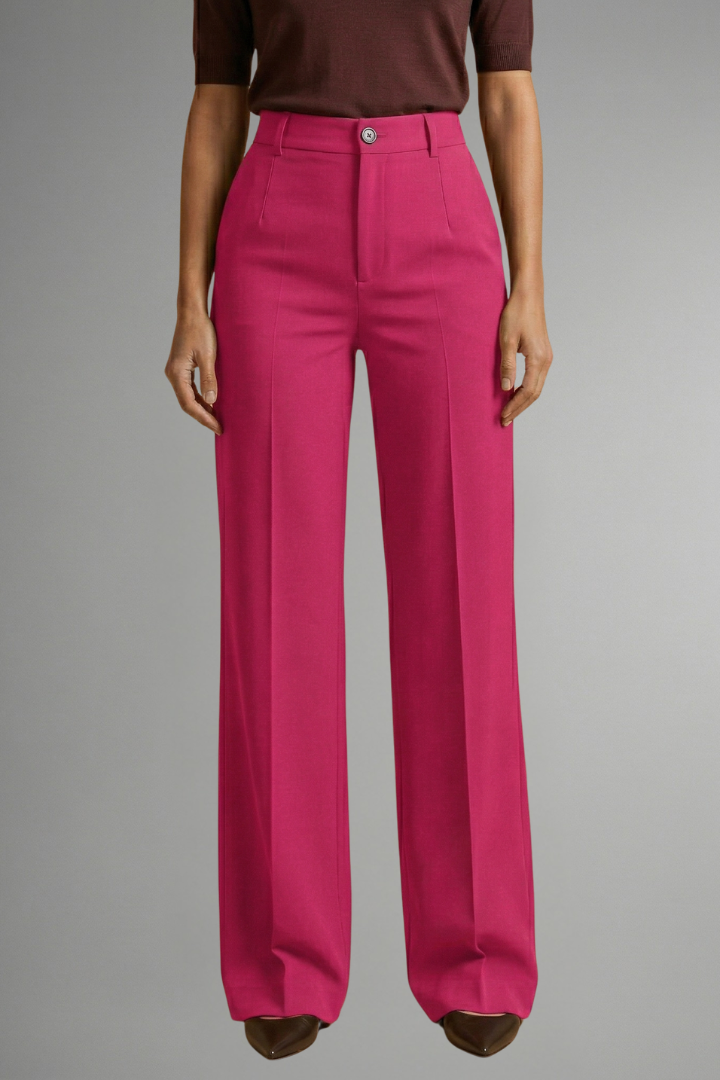 Women's High-Waisted Wide Leg Pants with Tailored Fit and Button Closure - Image 12